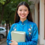 Áo dài lụa tằm đi học