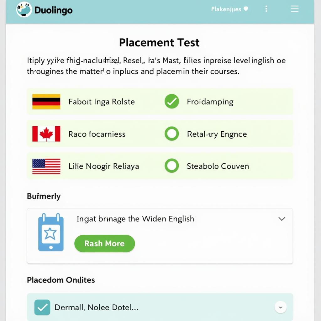 Bài test phân loại trình độ trên Duolingo