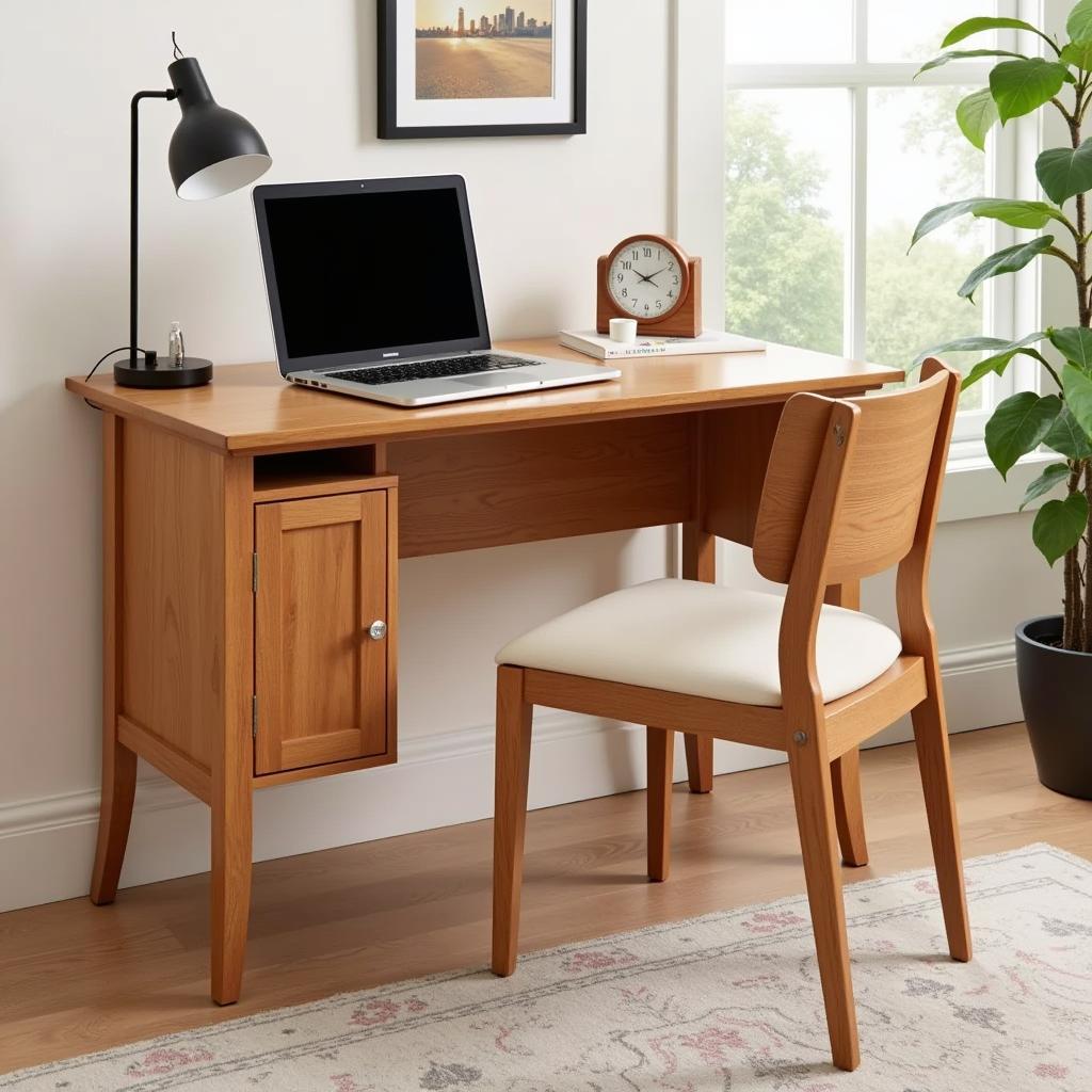 Durable study desk made from natural wood, providing a classic and sturdy workspace for students