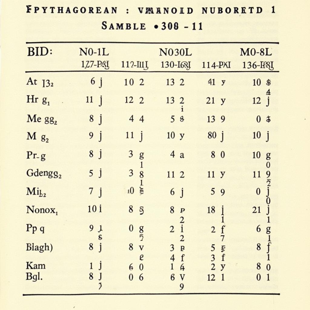 Bảng Tên Nhân Số Học Pythagorean