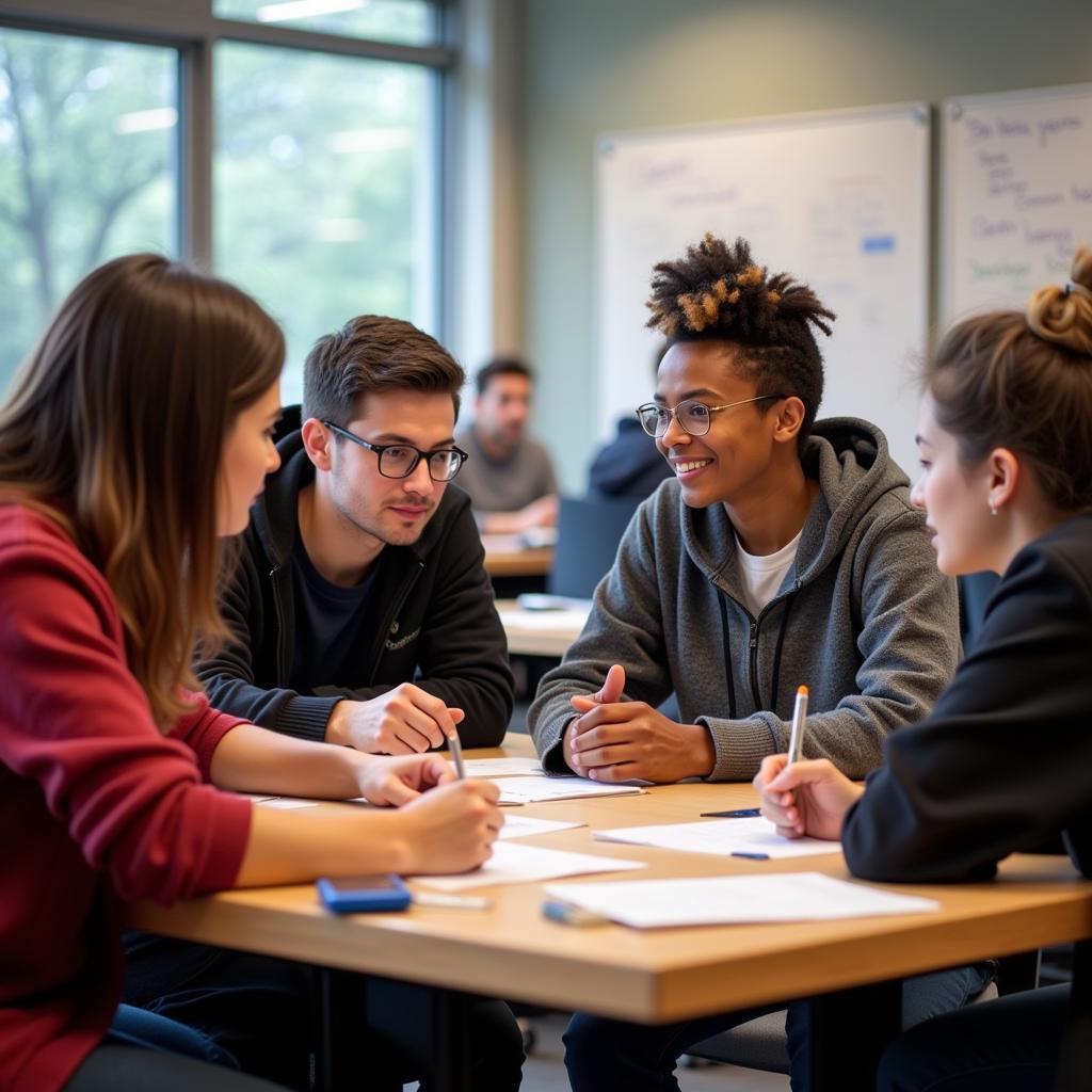 A group of STEM students engaged in a lively discussion