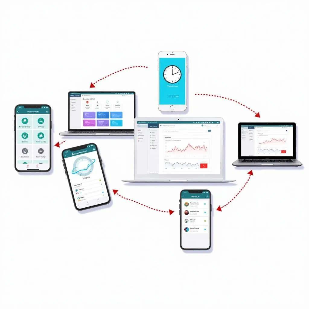 Different time tracking apps displayed on multiple devices.