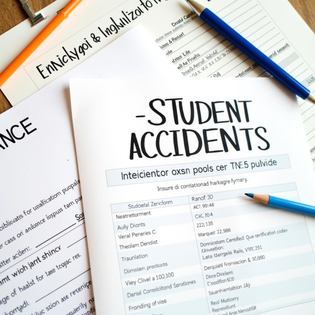 Insurance documents for student accidents