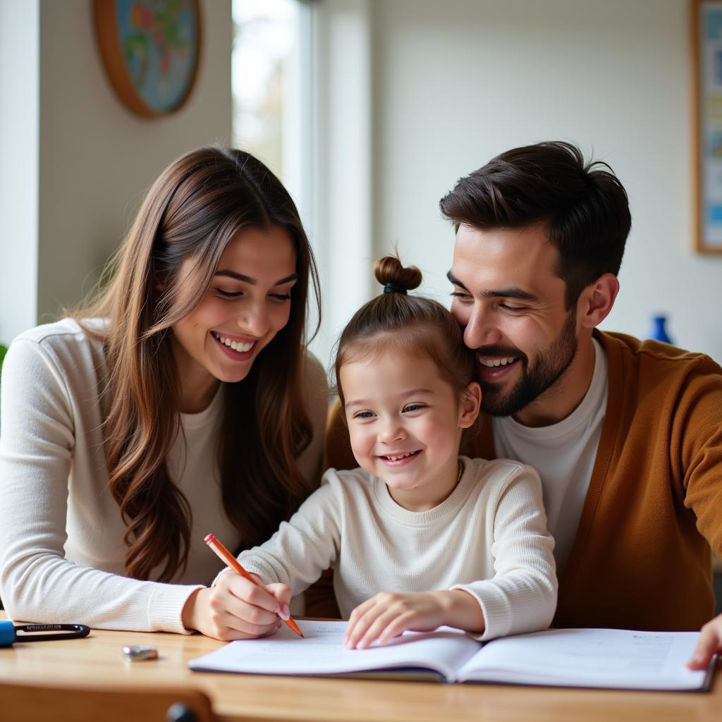 Parents supporting their child's education