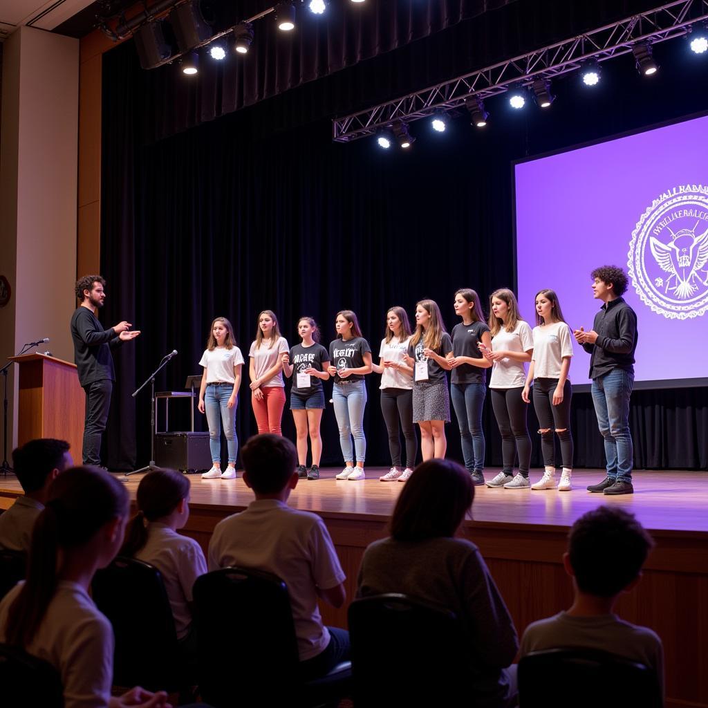 Students participating in an English speaking competition