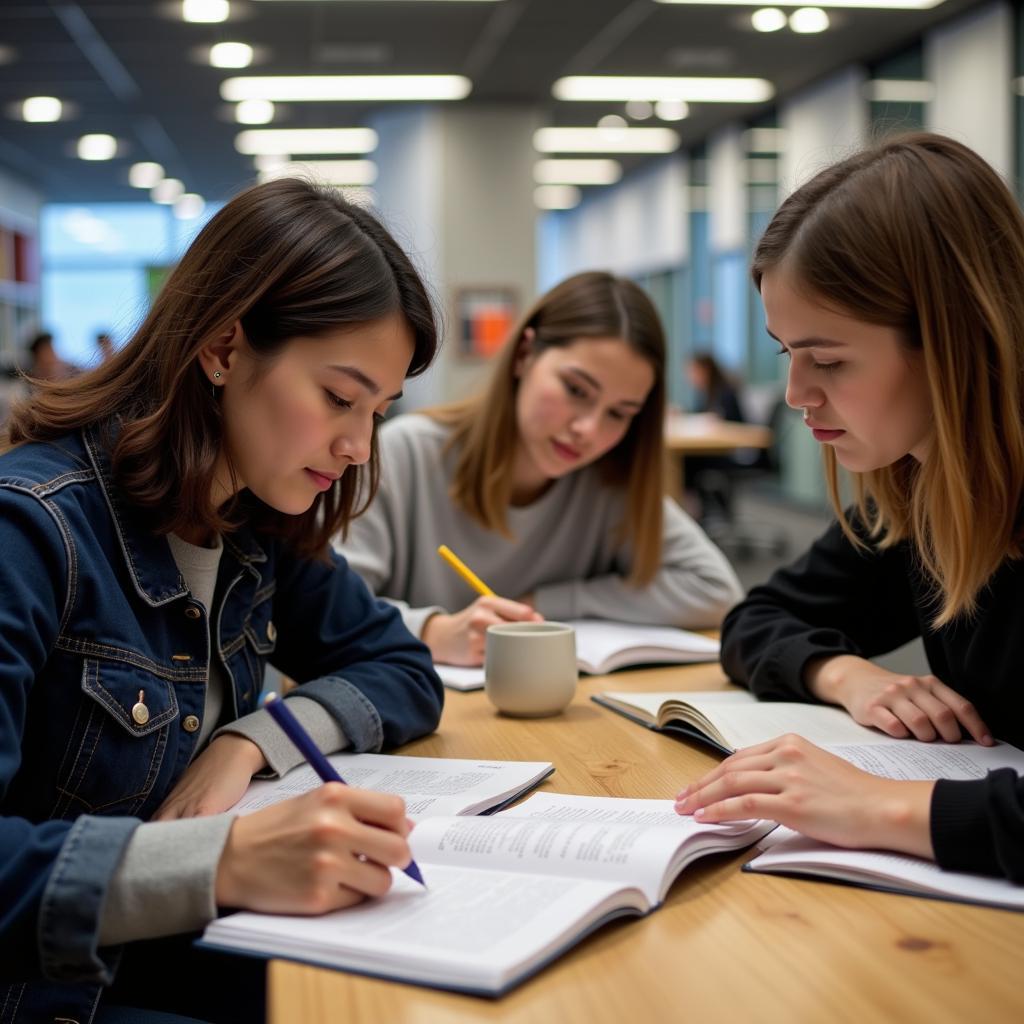 Monash University students studying in library