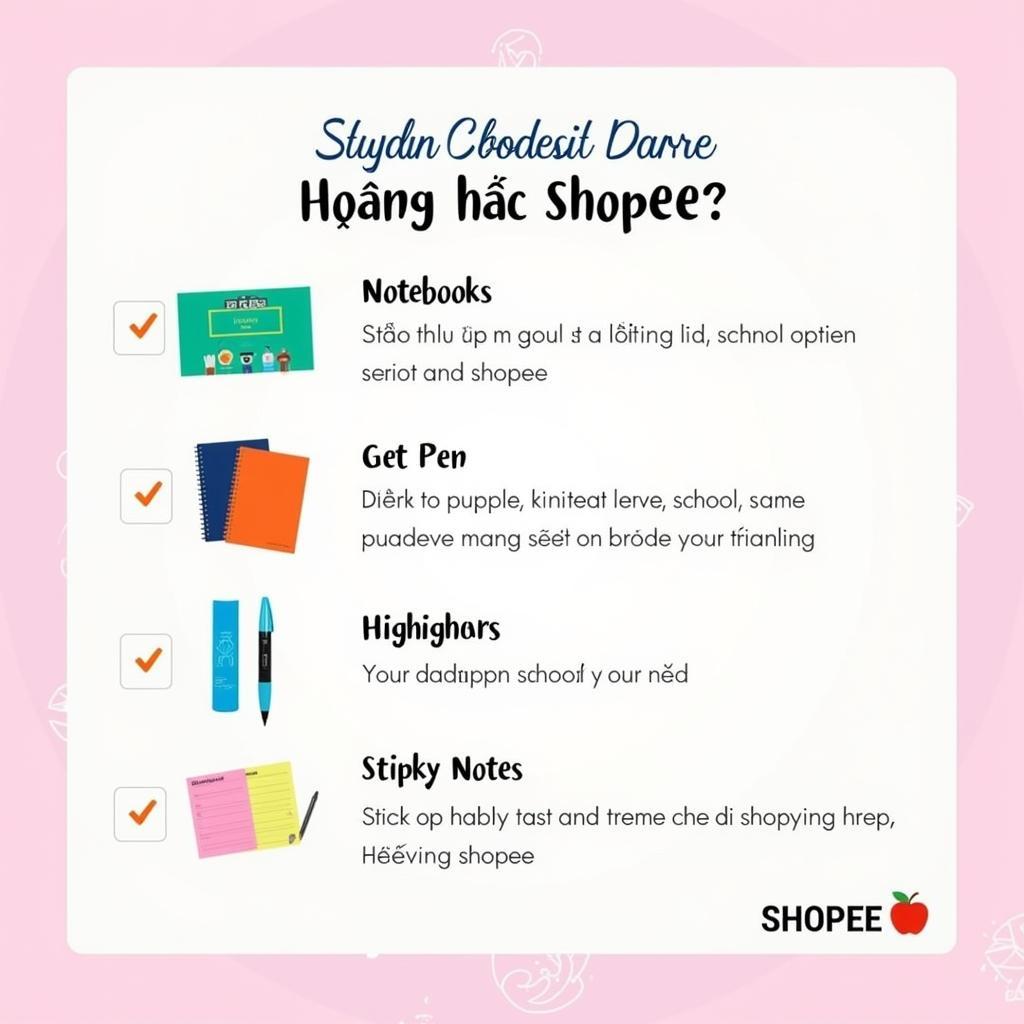 Danh sách dụng cụ học tập được mua trên Shopee