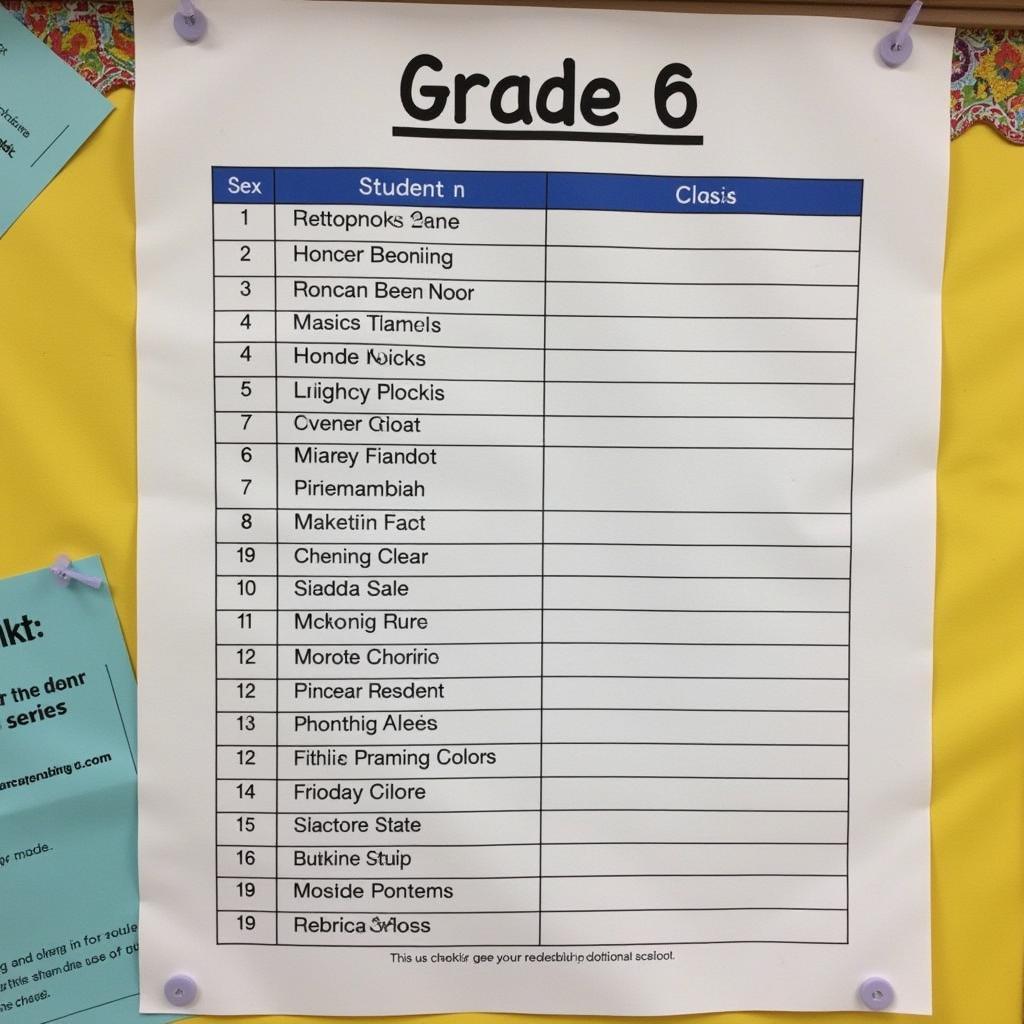 Student list posted on a school bulletin board