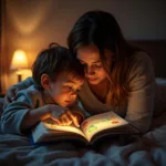 Parent reading a bedtime story to their child