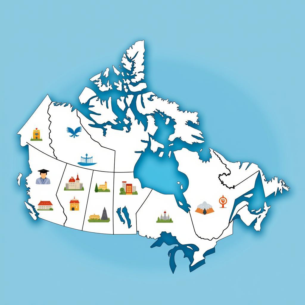 A map of Canada highlighting popular study destinations