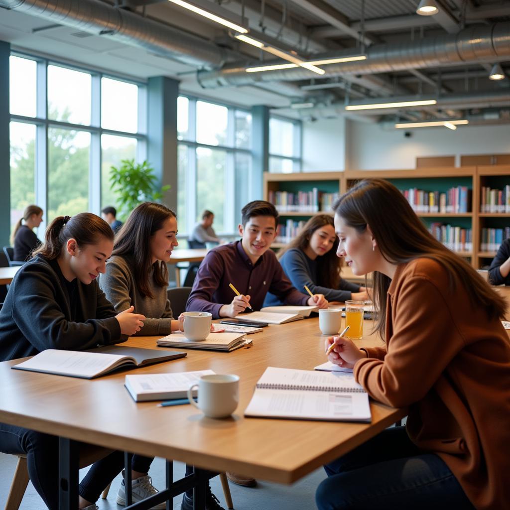 Students studying in a modern Canadian university library