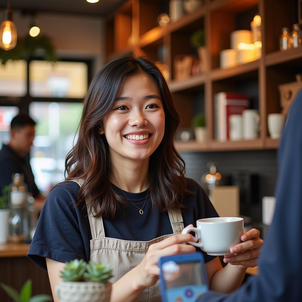 Du học sinh Việt Nam đang làm việc bán thời gian tại quán cà phê ở Anh