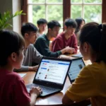 Vietnamese students using laptops to access information on a US student forum