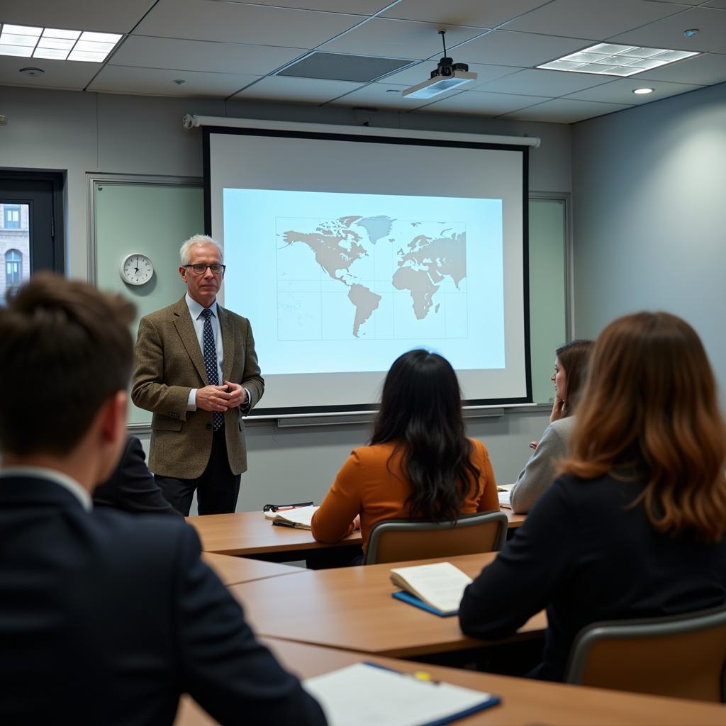 Professor lecturing in a classroom