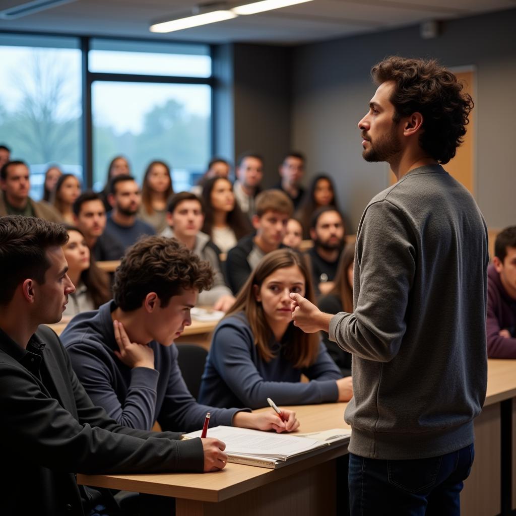 Professor Lecturing International Students in University Lecture Hall