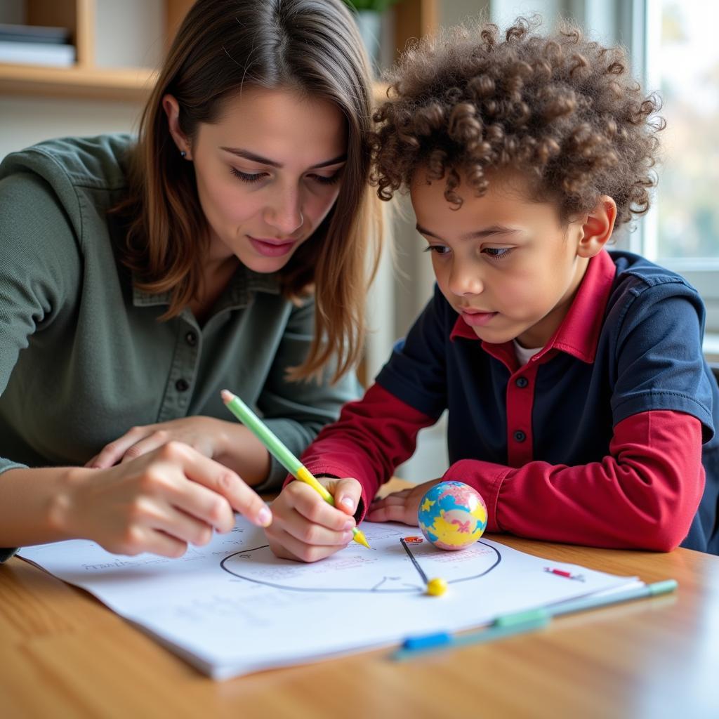 Teacher guiding students in scientific research