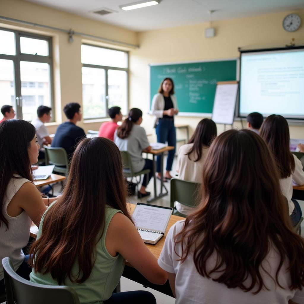 Teacher and students in a classroom in Hanoi