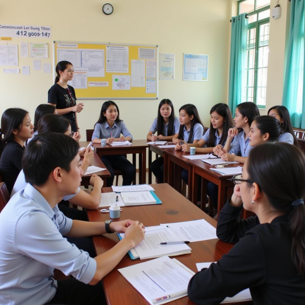 Sinh viên THPT Quang Trung đang tham gia buổi học kỹ năng giao tiếp