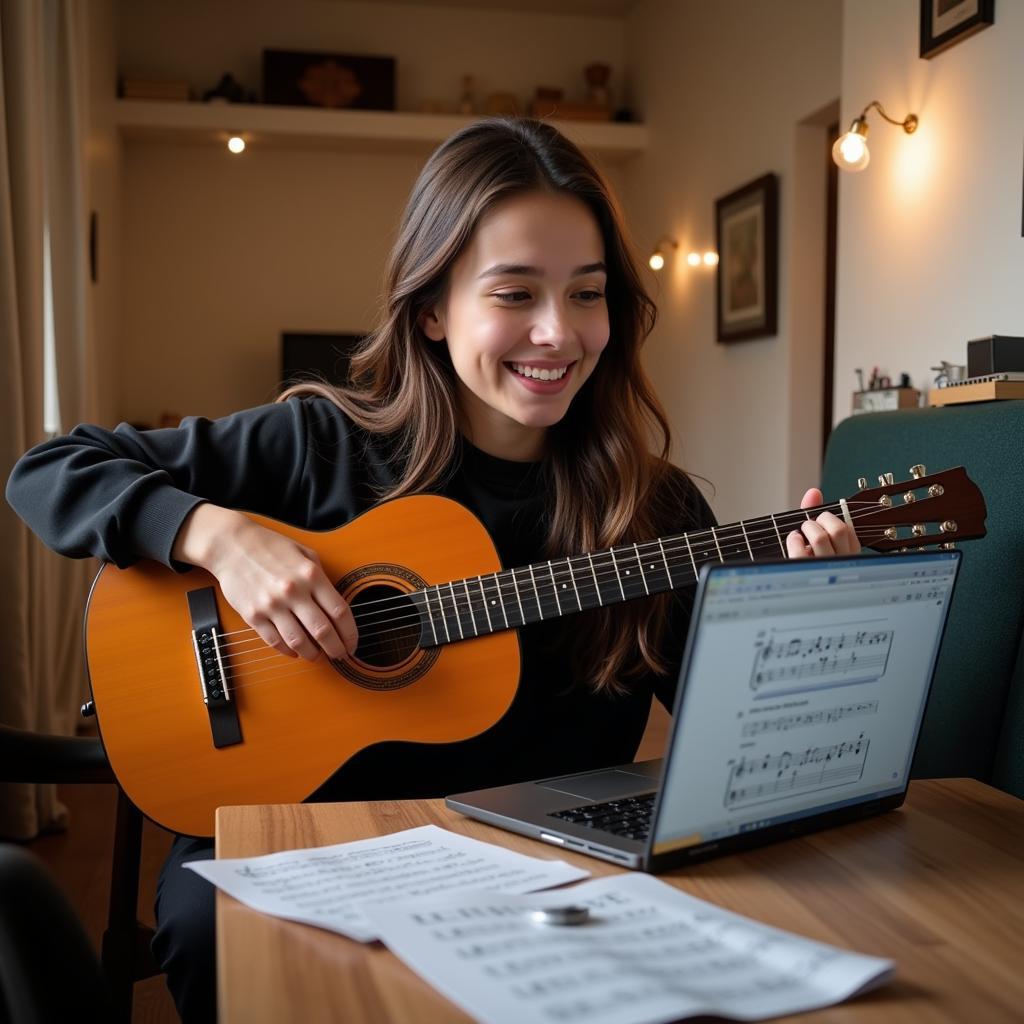 Học đàn guitar trực tuyến qua laptop