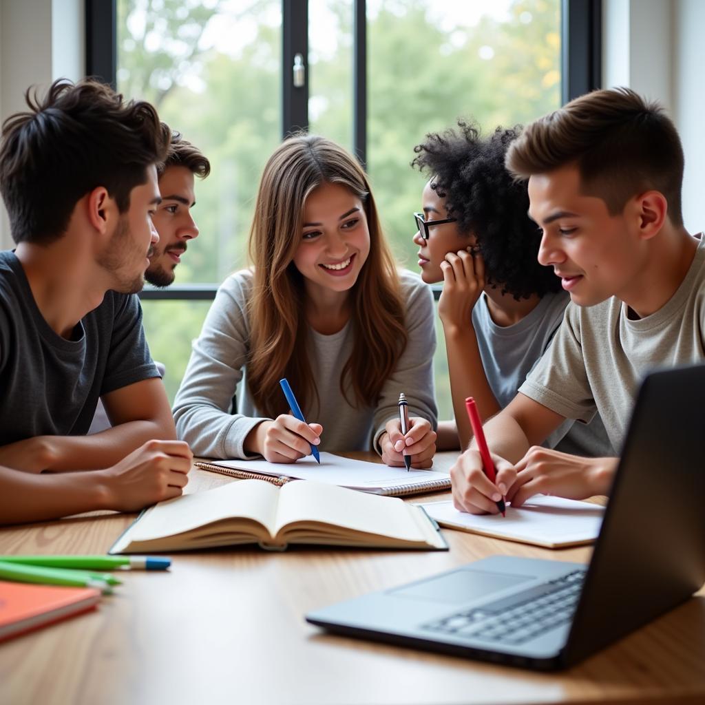 Students using school supplies