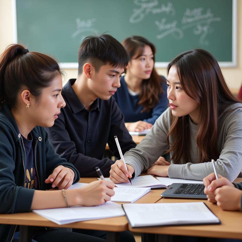 Students learning English in a classroom