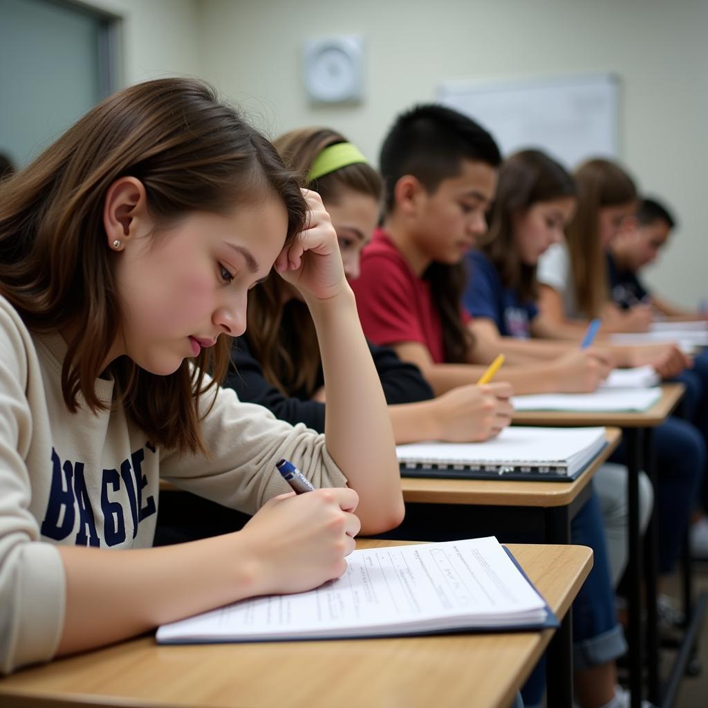 High school students writing