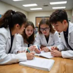 High school students conducting scientific research