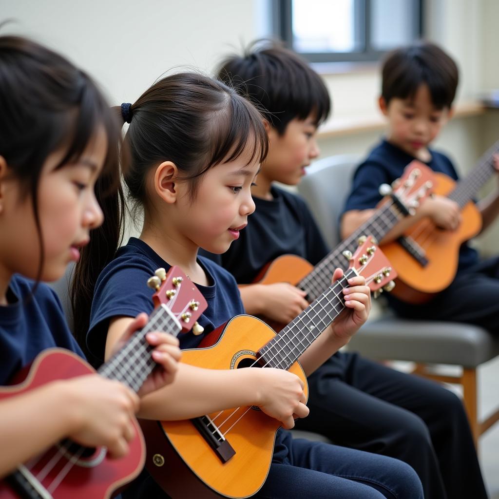 Học sinh THPT Quang Trung học ukulele