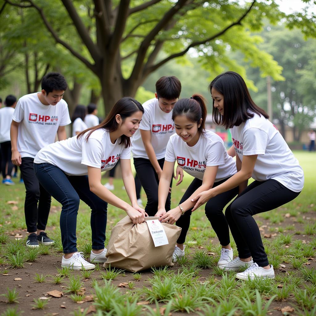 Học sinh THPT Quang Trung tham gia hoạt động tình nguyện