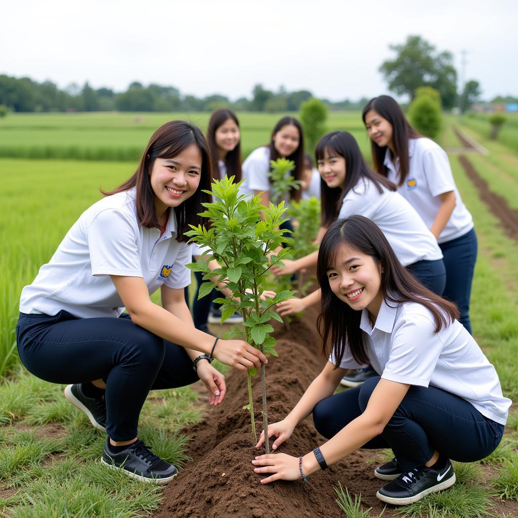 Học sinh THPT Quang Trung tham gia trồng cây