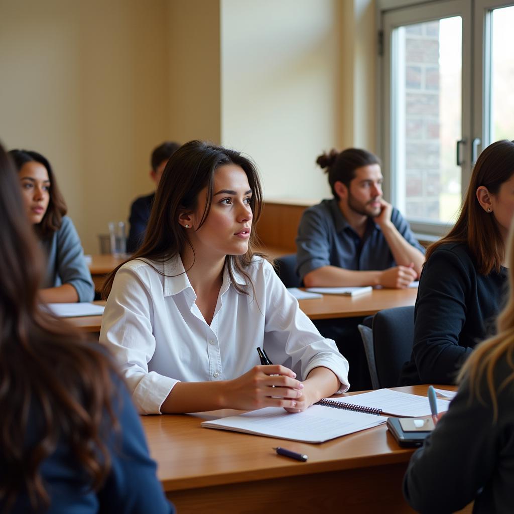 Học sinh chăm chú nghe giảng trong lớp học