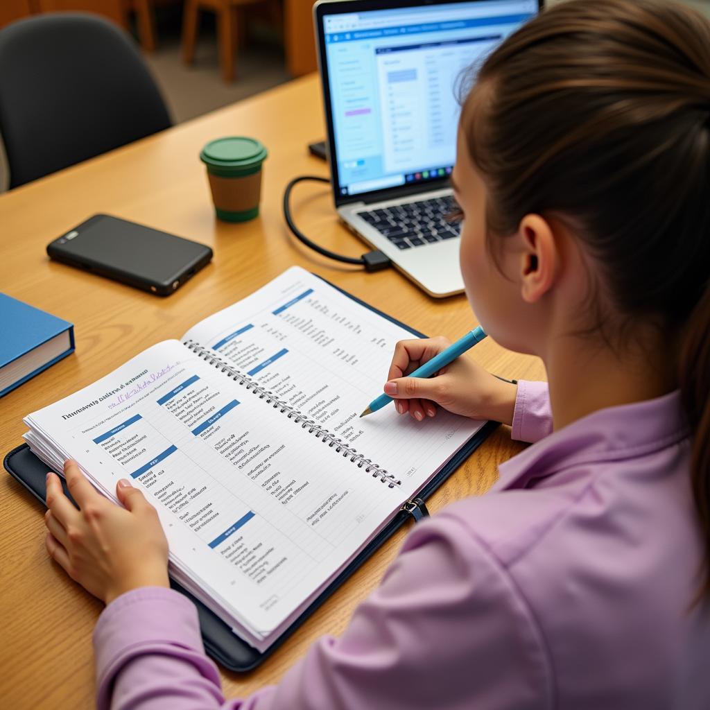 A student organizing their study schedule and budget