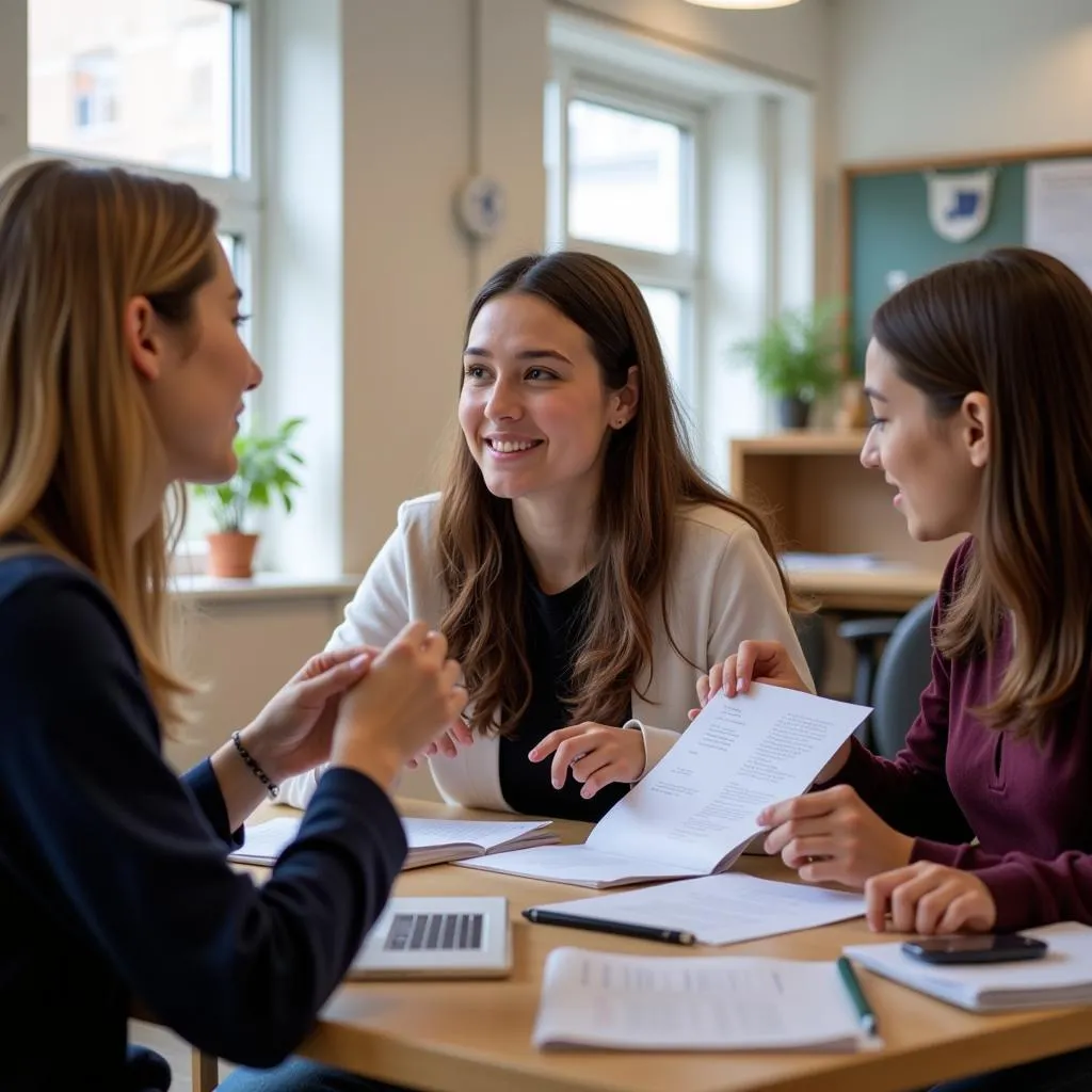 Học sinh đang luyện nghe nói tiếng Anh cùng giáo viên nước ngoài