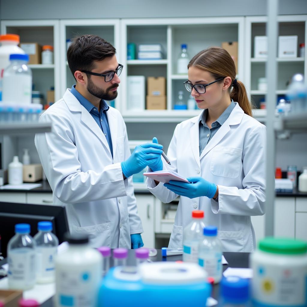 Medical Laboratory Technicians Collaborating in Lab