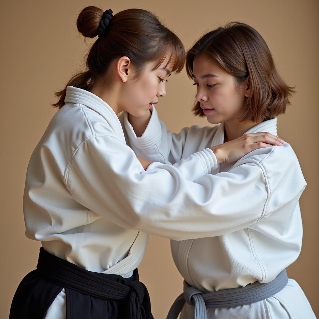 Hình ảnh một cô gái đang tập Aikido