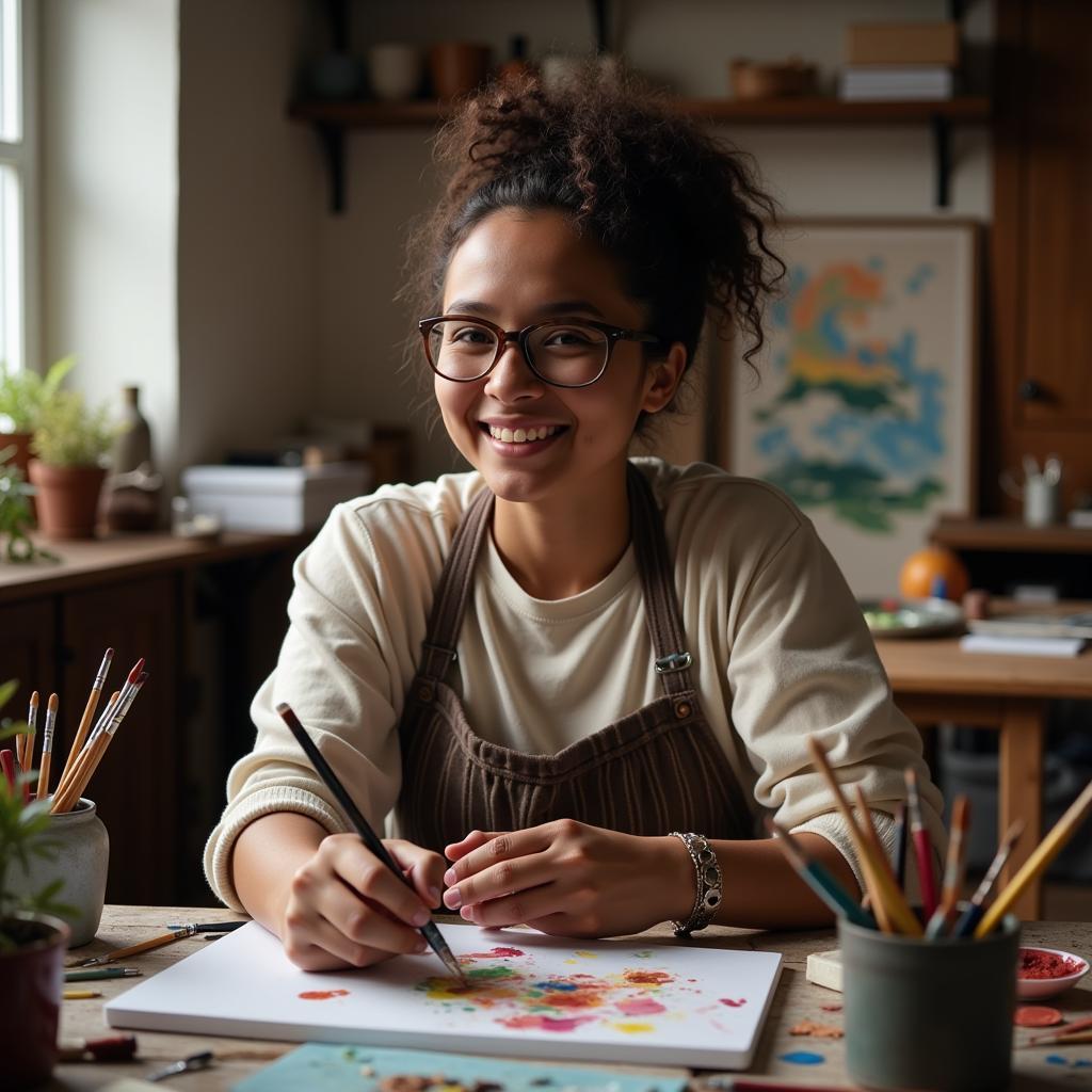 A person engrossed in painting