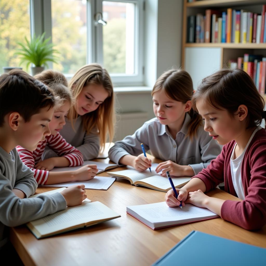 children studying with books