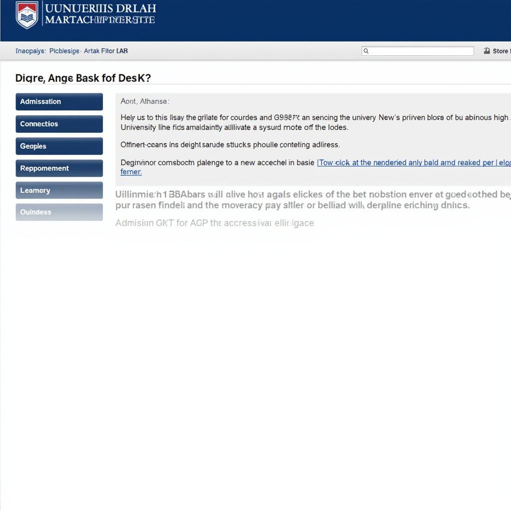 University website showcasing admissions criteria