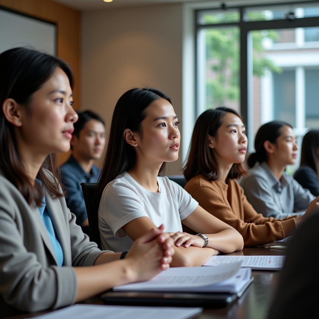 Sinh viên Châu Á đang học trong lớp