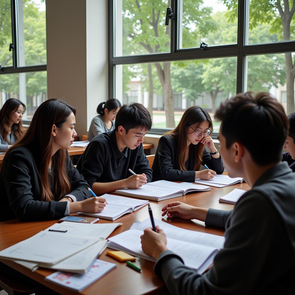 Students studying at Hanoi University