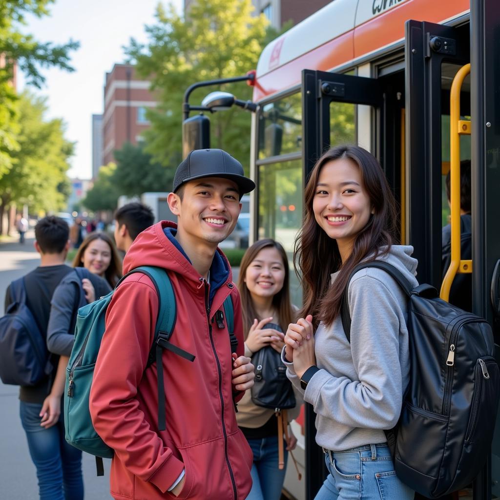 Sinh viên du học Canada di chuyển bằng xe bus