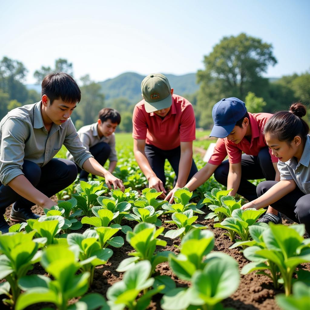 Sinh viên Học Viện Nông Nghiệp tham gia thực hành tại trang trại