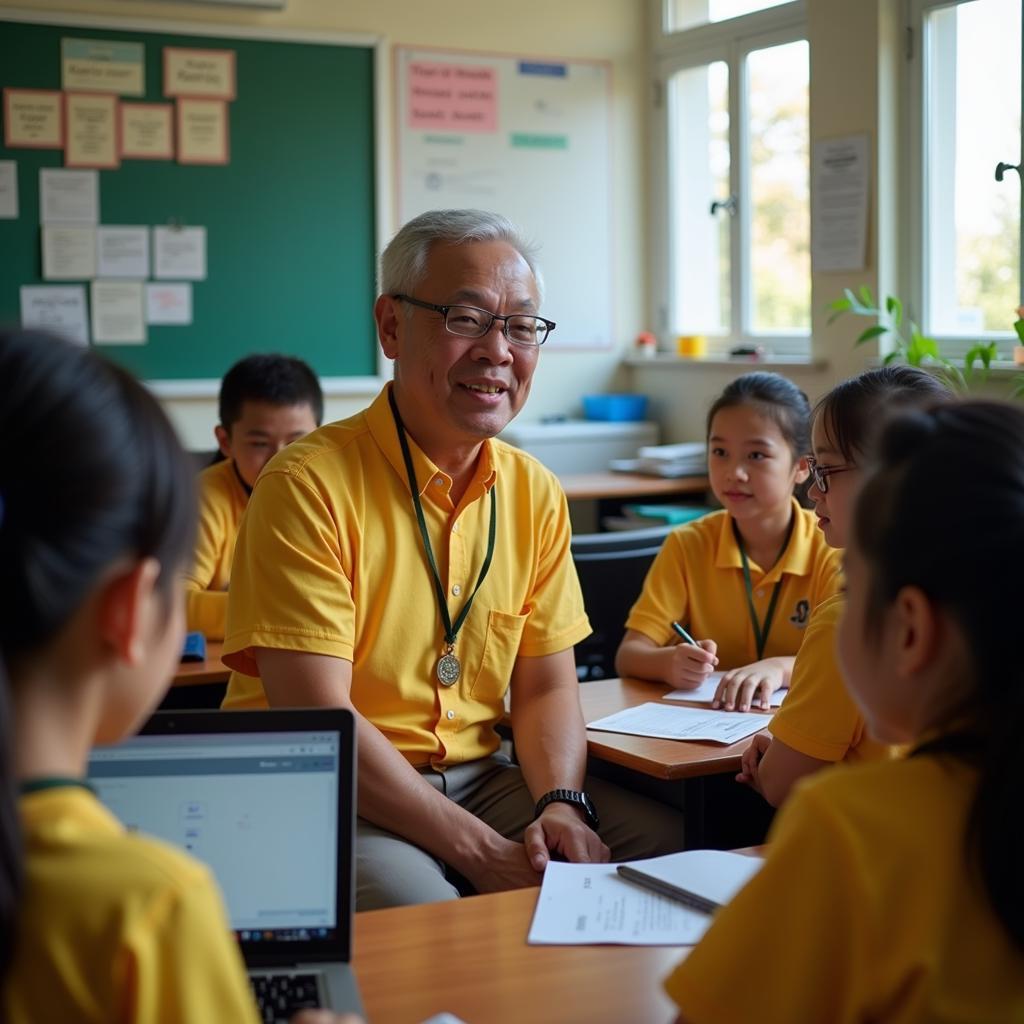 Thầy Mo và học sinh trong lớp học