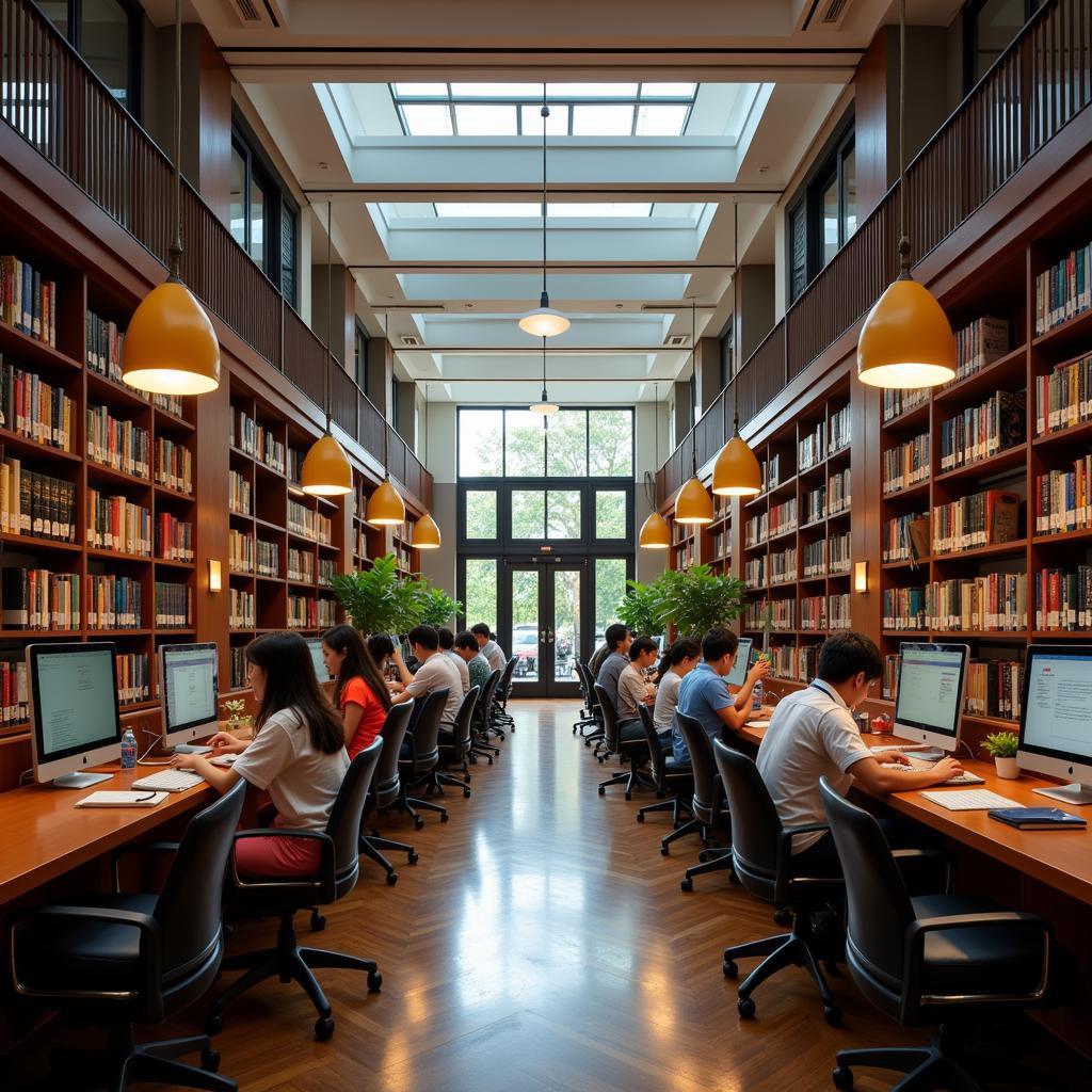 Students studying in the library of Hanoi University