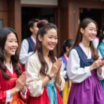 Students experiencing Korean culture