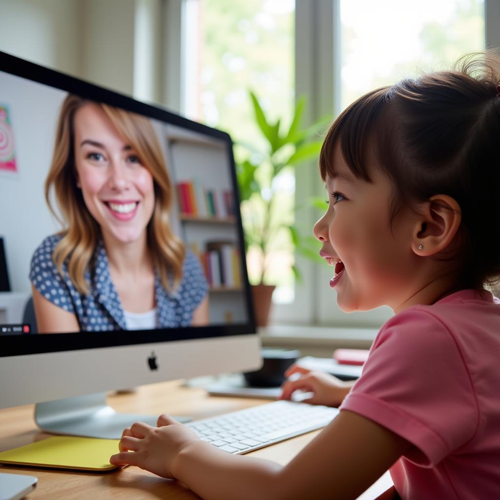 Bé học tiếng Anh online qua video call với giáo viên