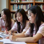 Sinh viên nữ Đại học Vinh đang học tập