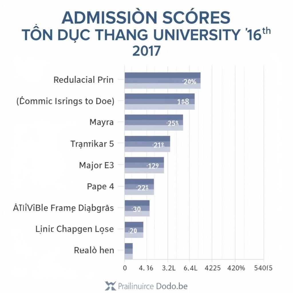 Biểu đồ thể hiện điểm chuẩn các ngành của Đại học Tôn Đức Thắng năm 2017.