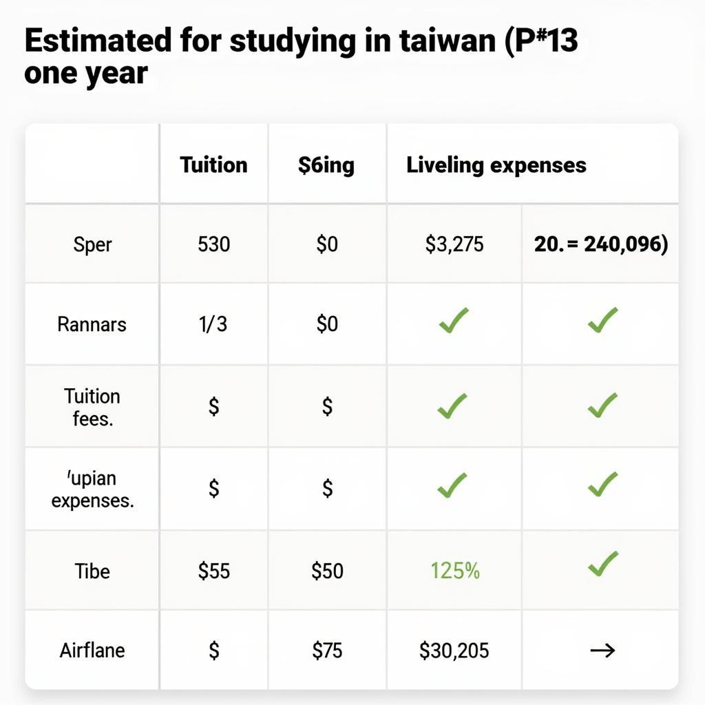 Tổng chi phí dự kiến cho một năm du học tại Đài Loan