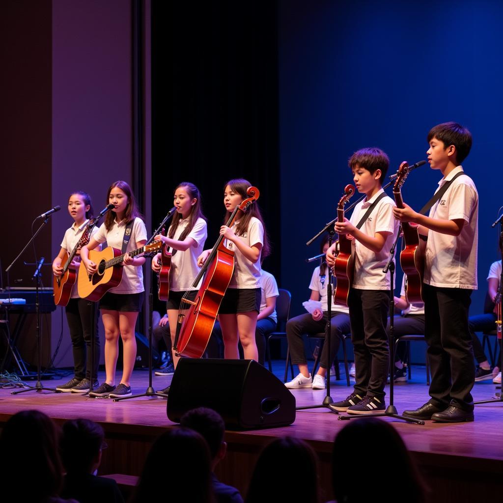 Học sinh THPT Quang Trung biểu diễn âm nhạc